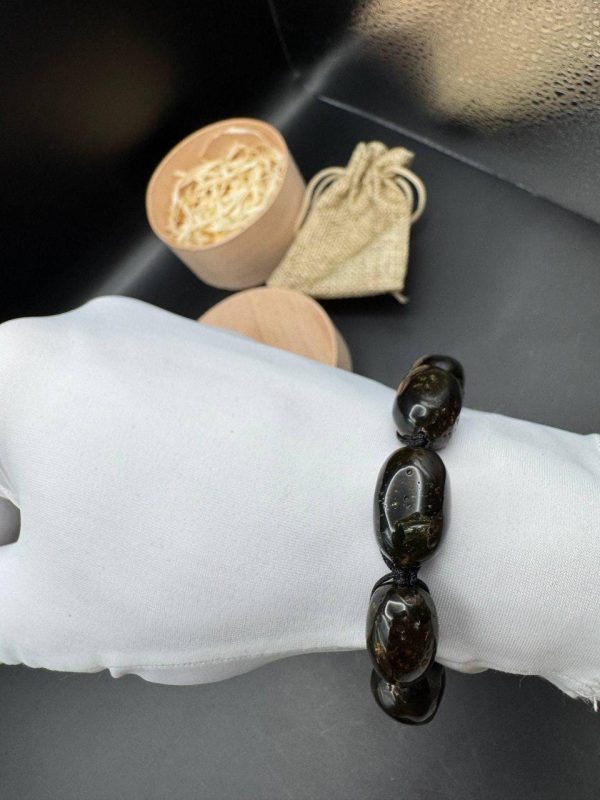 Baltic Amber Bracelet: Black Brown Beads with Earth Inclusions