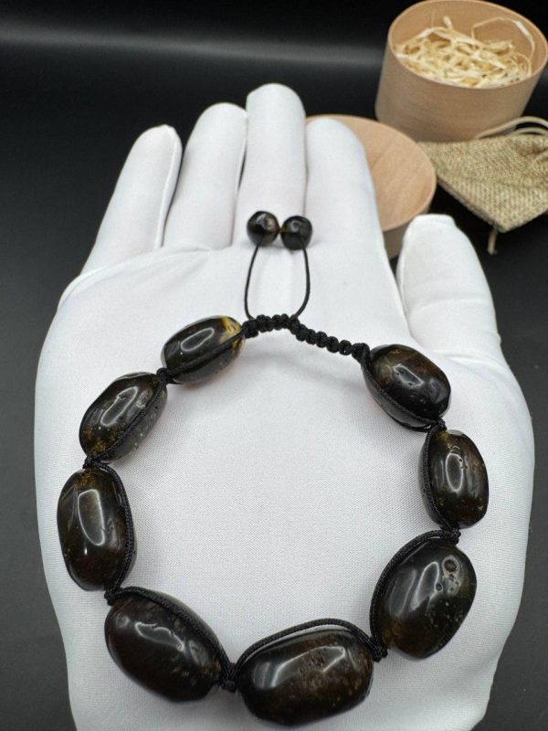 Baltic Amber Bracelet: Black Brown Beads with Earth Inclusions