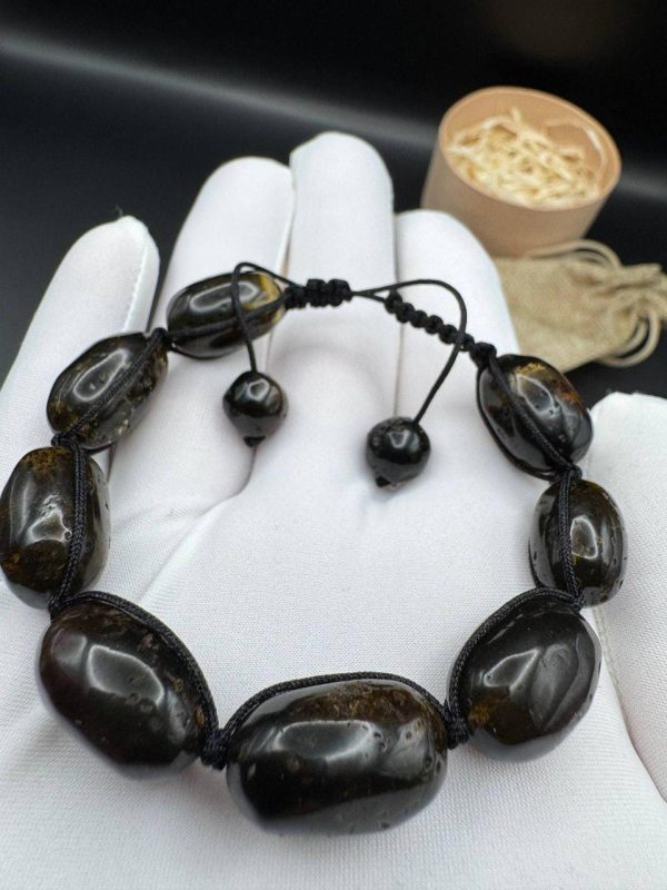 Baltic Amber Bracelet: Black Brown Beads with Earth Inclusions