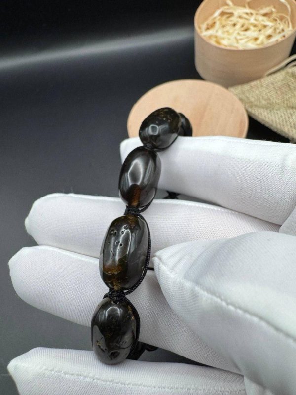 Baltic Amber Bracelet: Black Brown Beads with Earth Inclusions