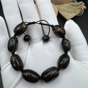 Baltic Amber Bracelet: Black Brown Beads with Earth Inclusions
