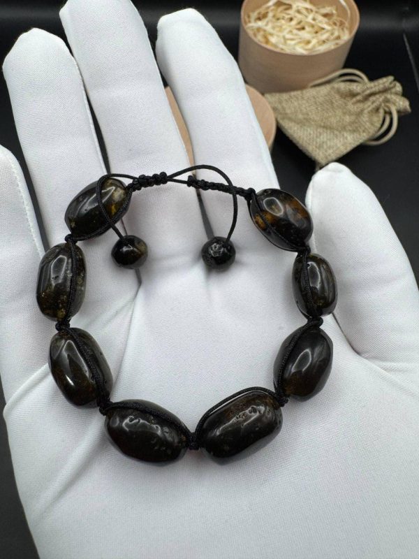 Baltic Amber Bracelet: Black Brown Beads with Earth Inclusions