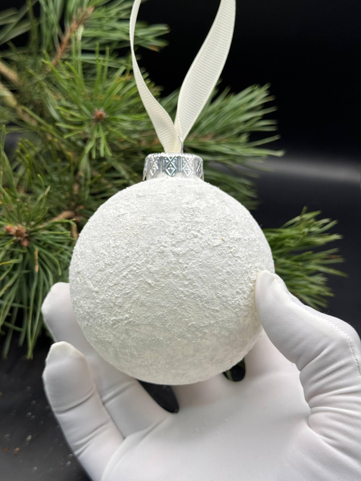 Baltic Amber Christmas Bauble, Royal White Amber Powder, 8cm