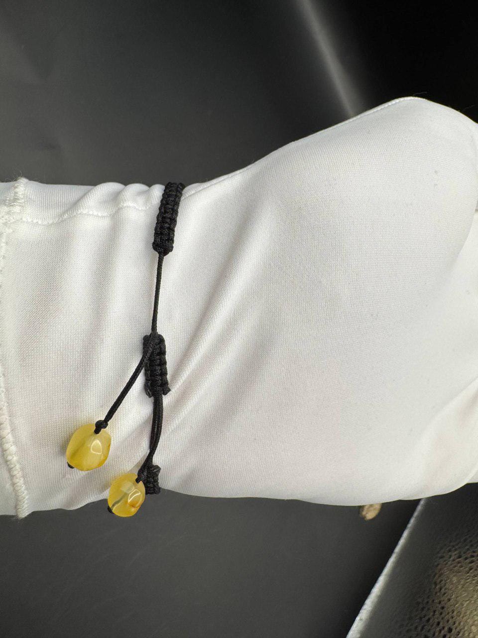 Macrame Baltic Amber Bracelet, Yellow Amber, Adjustable, 8g