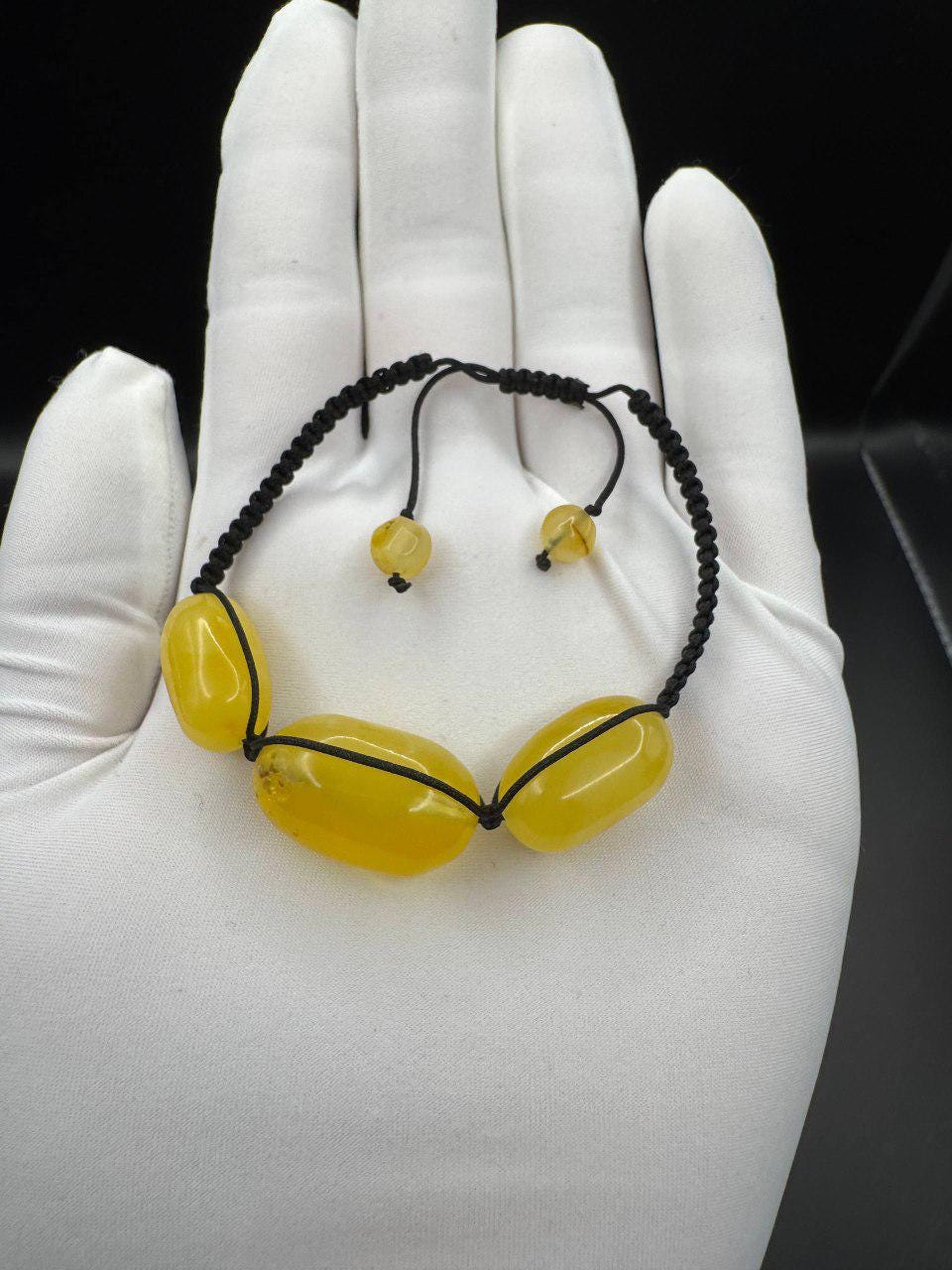 Macrame Baltic Amber Bracelet, Yellow Amber, Adjustable, 8g