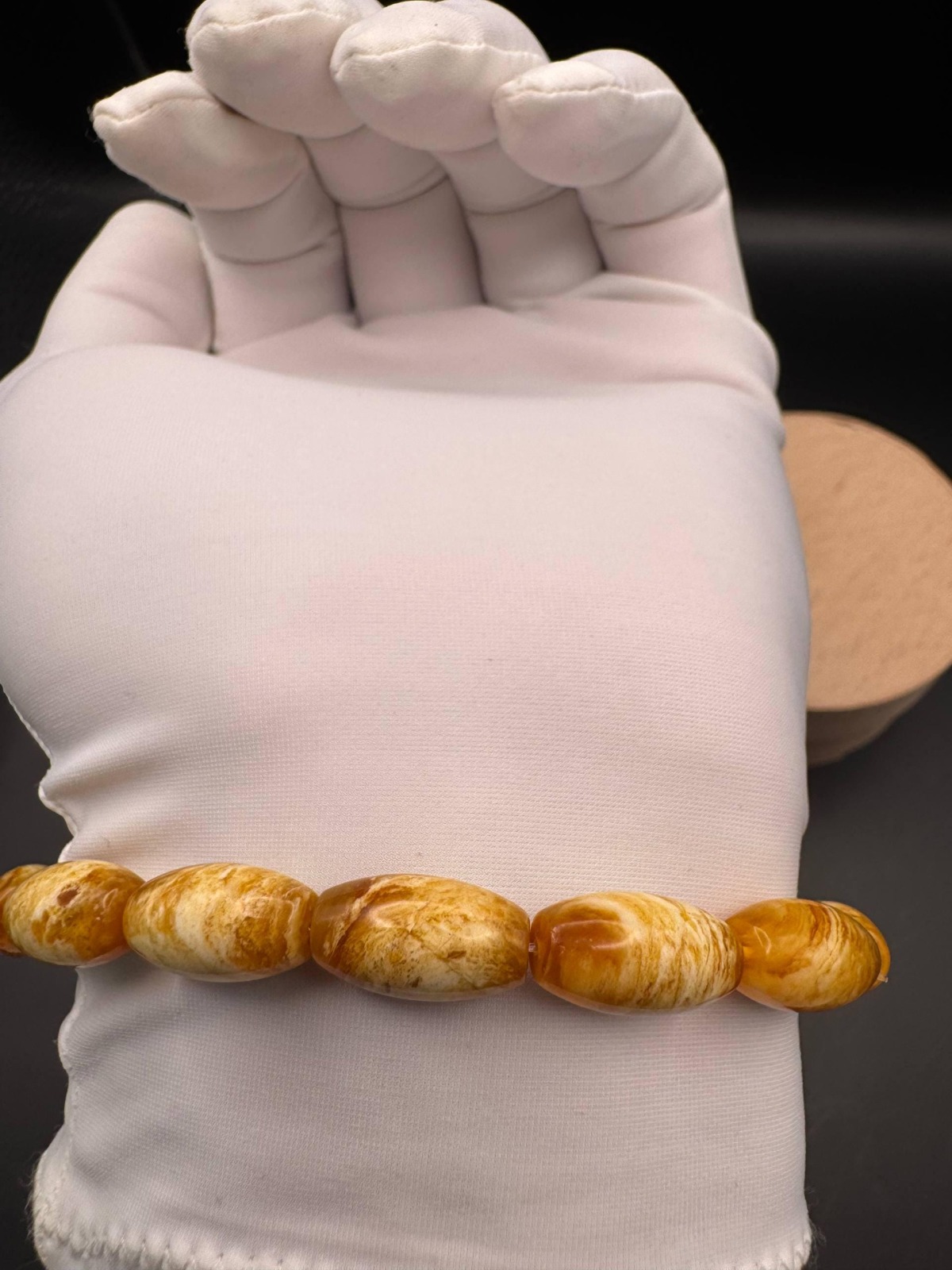 Pressed Baltic Amber Bracelet, Yellow and White Beads, 8.5g