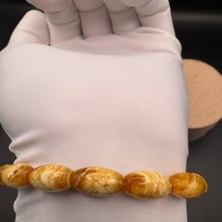 Pressed Baltic Amber Bracelet, Yellow and White Beads, 8.5g