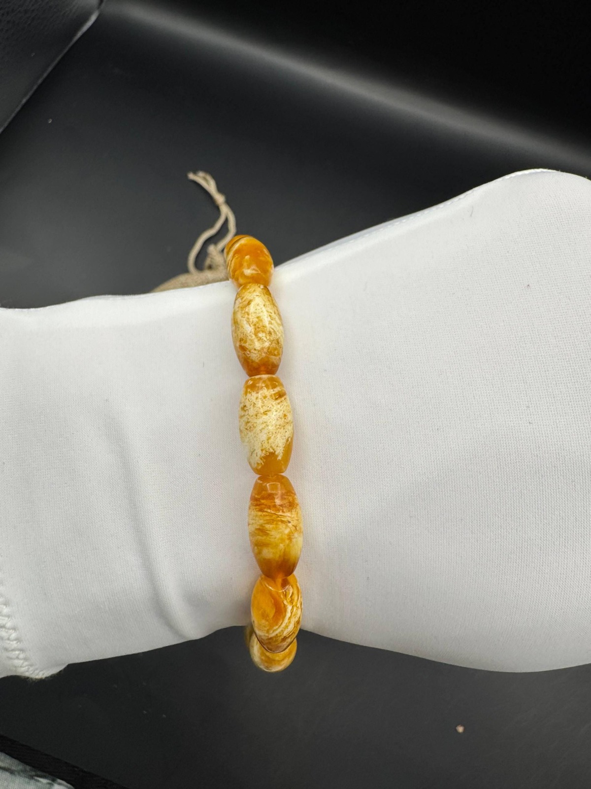 Pressed Baltic Amber Bracelet, Yellow and White Beads, 8.5g