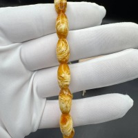 Pressed Baltic Amber Bracelet, Yellow and White Beads, 8.5g
