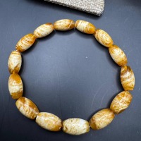 Pressed Baltic Amber Bracelet, Yellow and White Beads, 8.5g