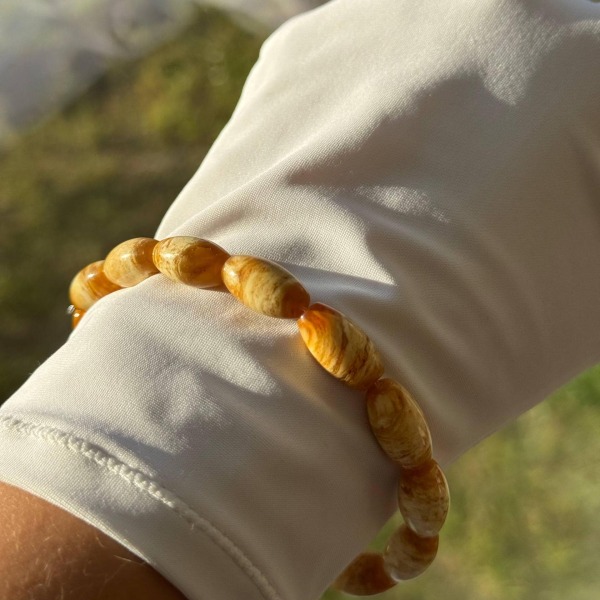 Pressed Baltic Amber Bracelet, Yellow and White Beads, 8.5g