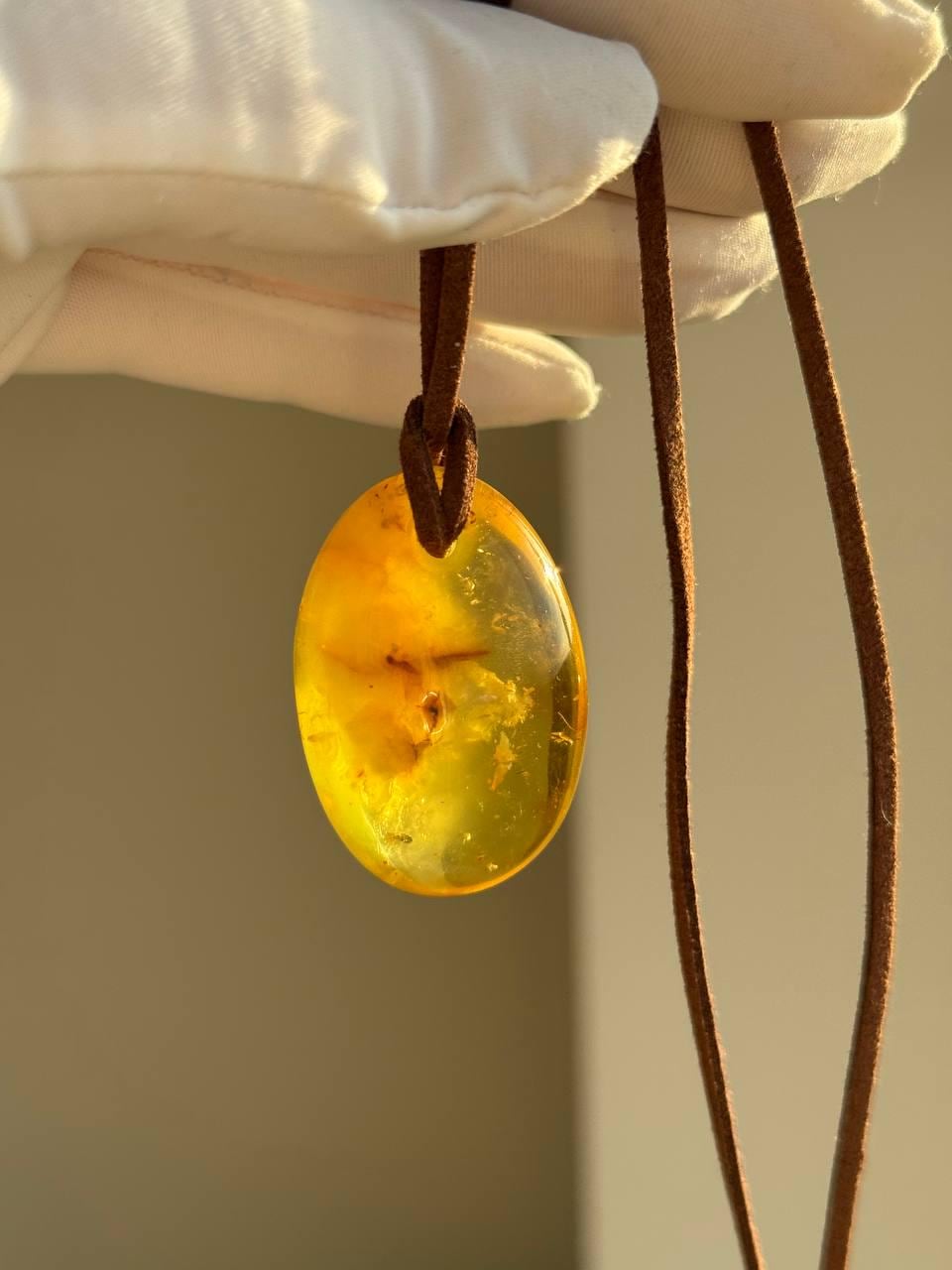 il_fullxfull.7387718454_he2h.jpg Golden Honey Baltic Amber Pendant on Suede Cord, 39mm, 10g