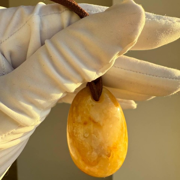 Hand-Carved Honey Baltic Amber Pendant, 12.3g