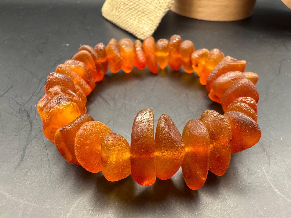 Raw Honey Cognac Baltic Amber Bracelet, Unpolished, 8.5 Inch