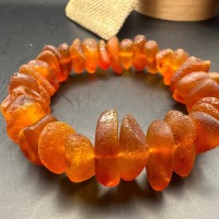 Raw Honey Cognac Baltic Amber Bracelet, Unpolished, 8.5 Inch