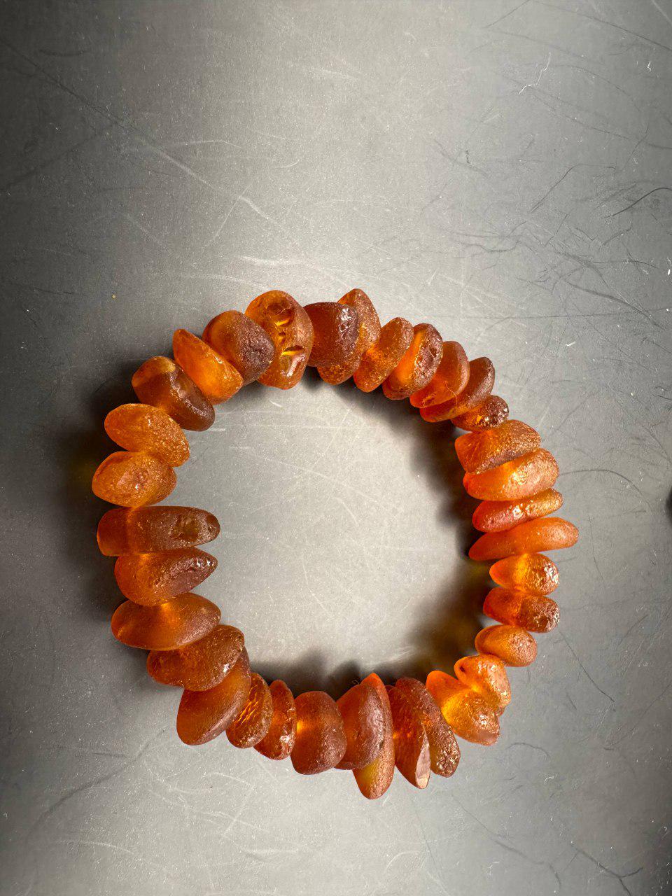 Raw Honey Cognac Baltic Amber Bracelet, Unpolished, 8.5 Inch