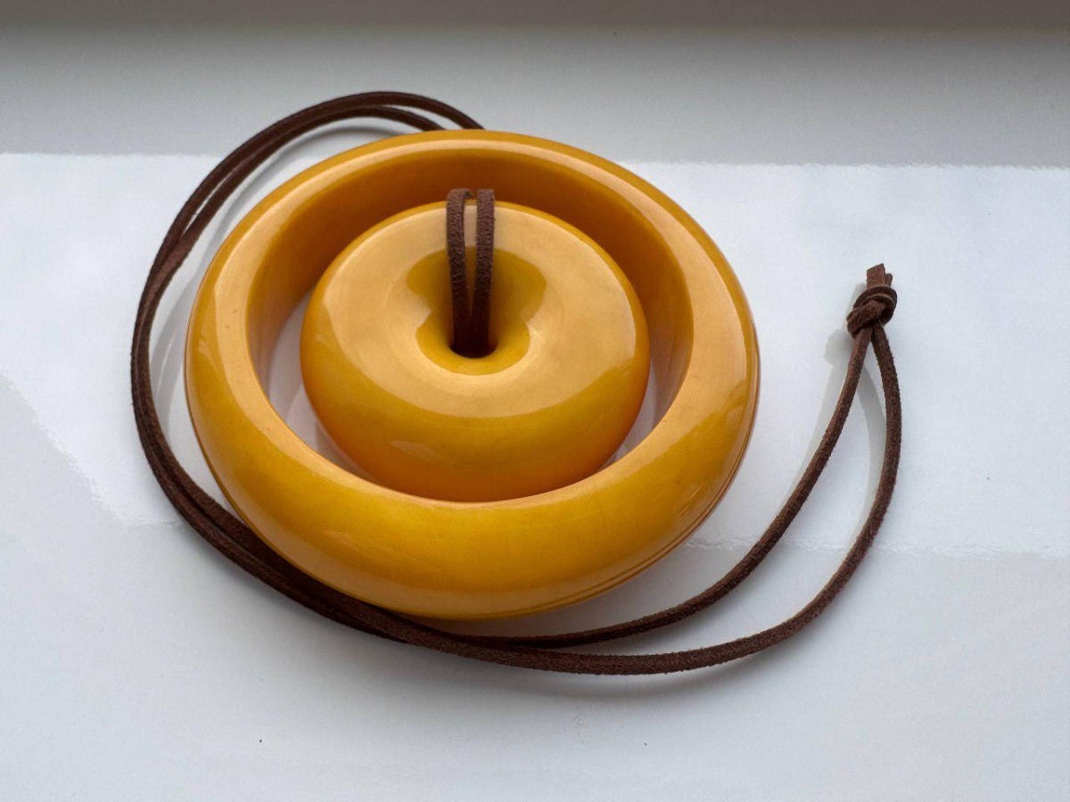 Vintage Baltic Amber Donut Pendant and Bangle Set