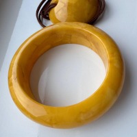 Vintage Carved Baltic Amber Bangle and Pendant Set