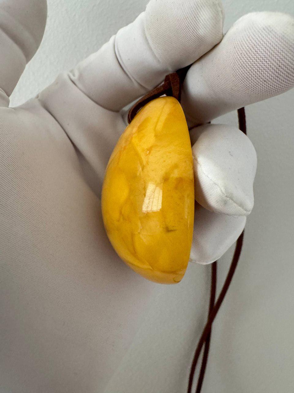 Vintage Carved Baltic Amber Bangle and Pendant Set