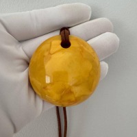 Vintage Carved Baltic Amber Bangle and Pendant Set