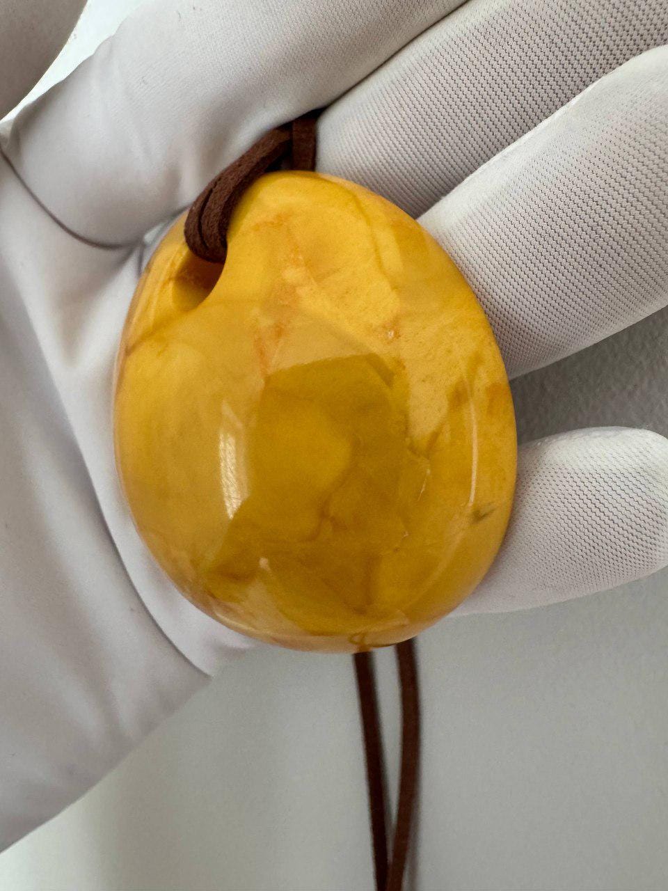 Vintage Carved Baltic Amber Bangle and Pendant Set