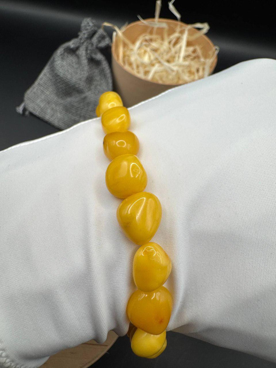 il_fullxfull.7409390950_q33w.jpg Honey Baltic Amber Bracelet, Milky Yellow Beads, 8g