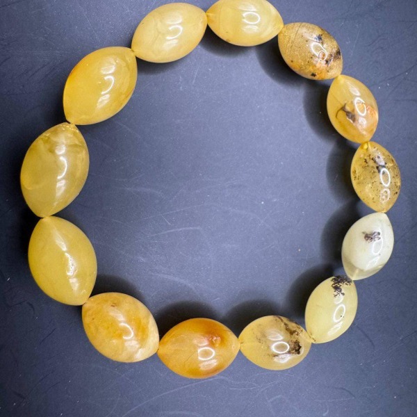 Milky Yellow Oval Bead Bracelet, Amber-Look Gemstone, 10.3g