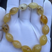 il_fullxfull.7429694874_bk9p.jpg Milky Yellow Oval Bead Bracelet, Amber-Look Gemstone, 10.3g