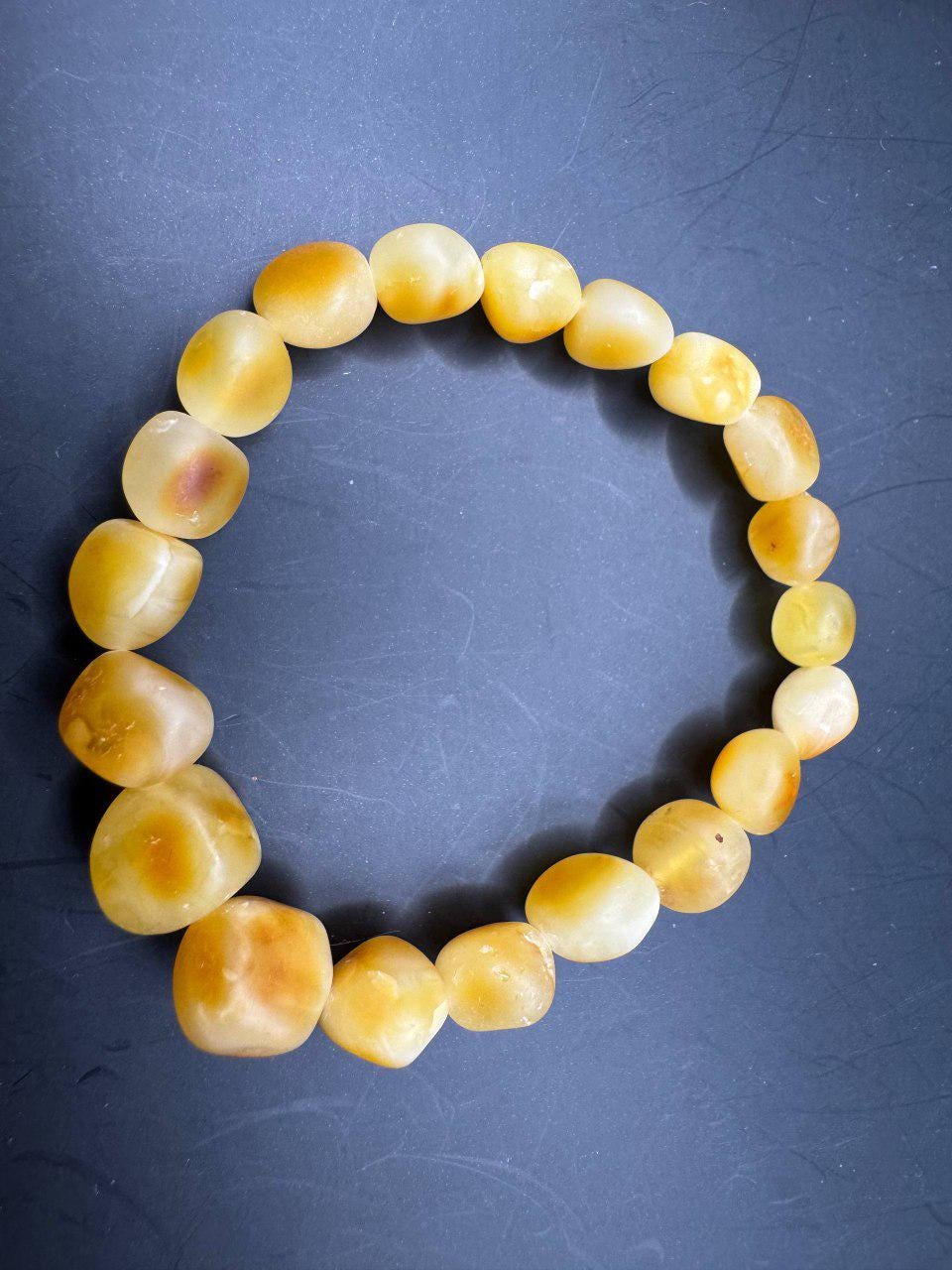 Raw Baltic Amber Bracelet, Unpolished Honey Yellow, 8.7g