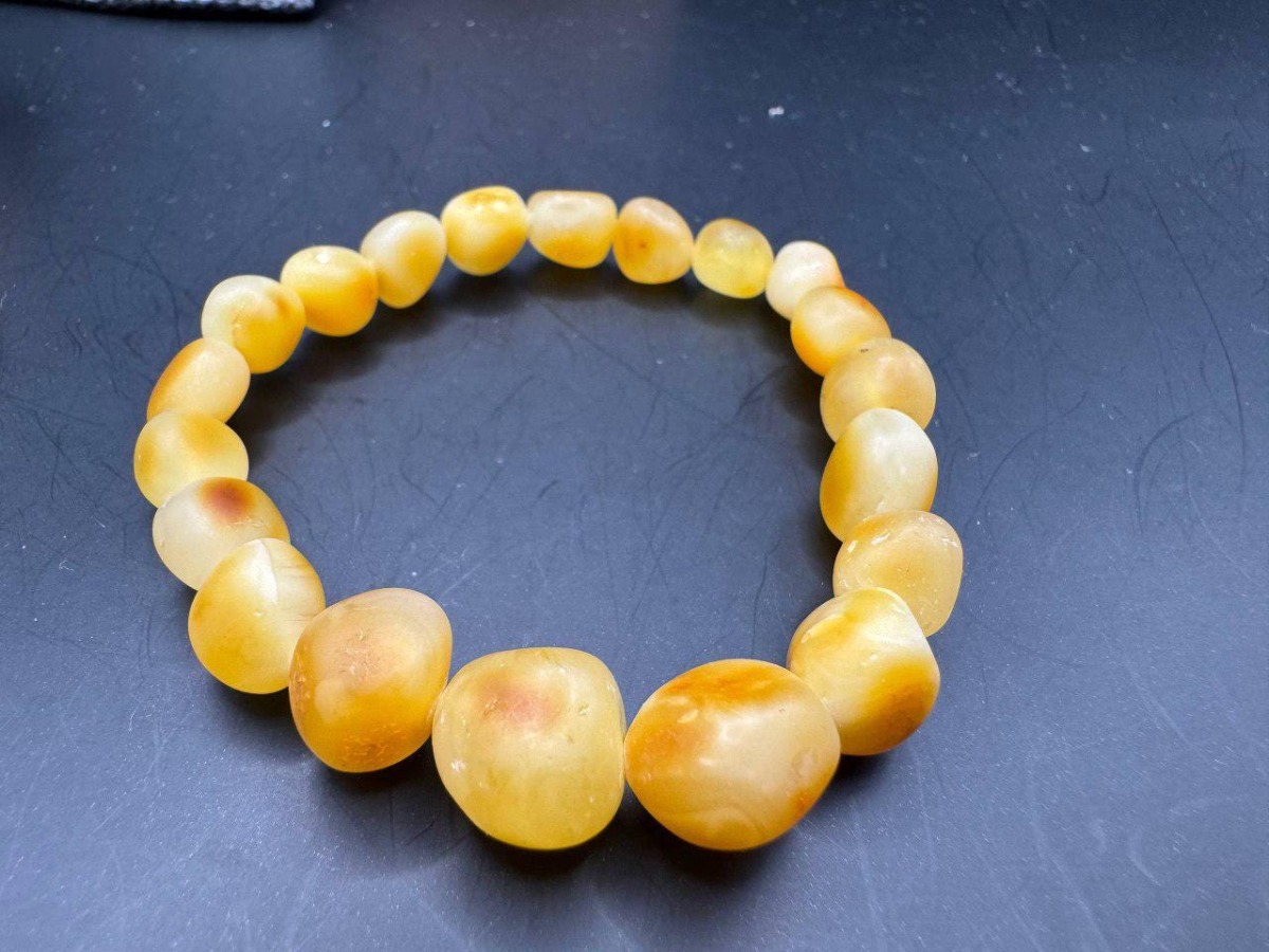 Raw Baltic Amber Bracelet, Unpolished Honey Yellow, 8.7g