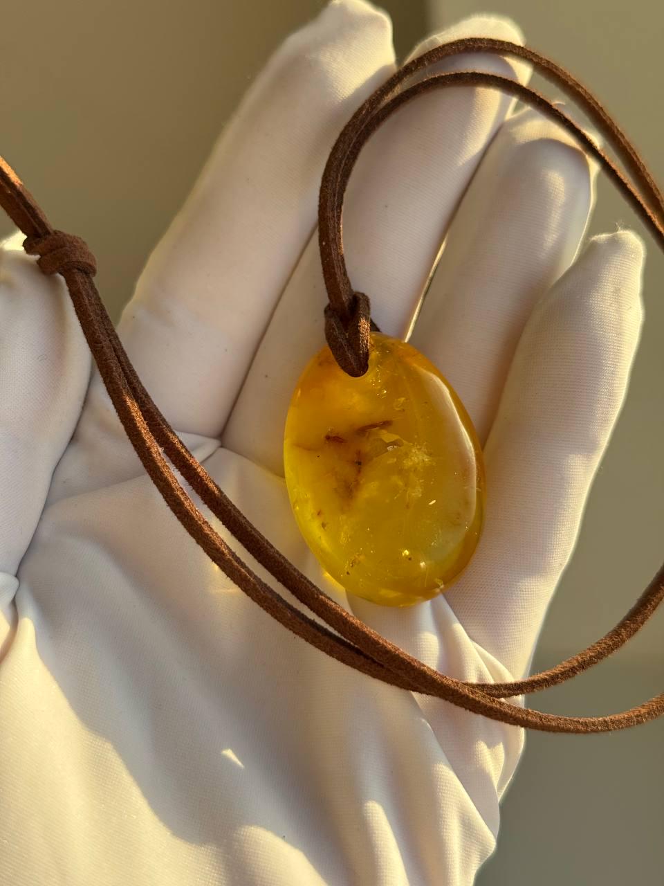 il_fullxfull.7435640133_stha.jpg Golden Honey Baltic Amber Pendant on Suede Cord, 39mm, 10g