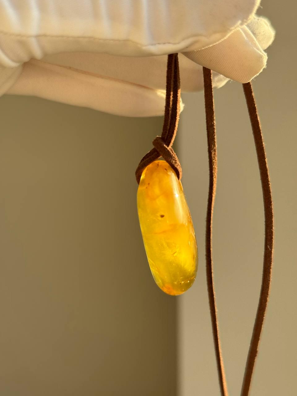 il_fullxfull.7435640135_qymb.jpg Golden Honey Baltic Amber Pendant on Suede Cord, 39mm, 10g