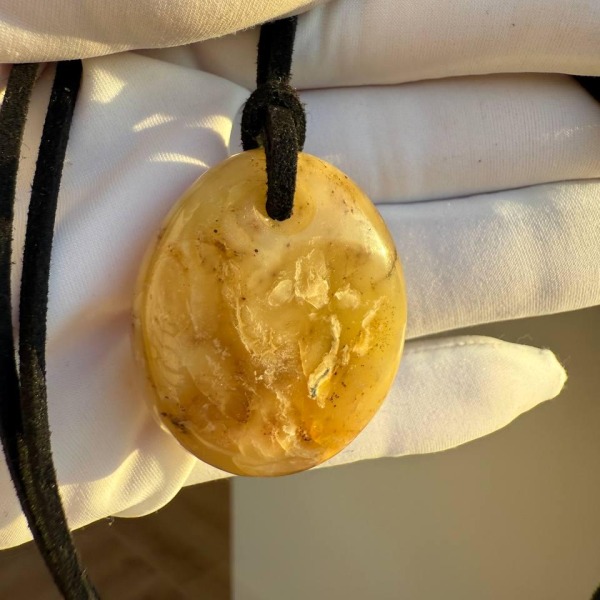 Polished Honey Baltic Amber Pendant, 37mm, 12g
