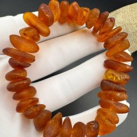 Raw Honey Cognac Baltic Amber Bracelet, Unpolished, 8.5 Inch