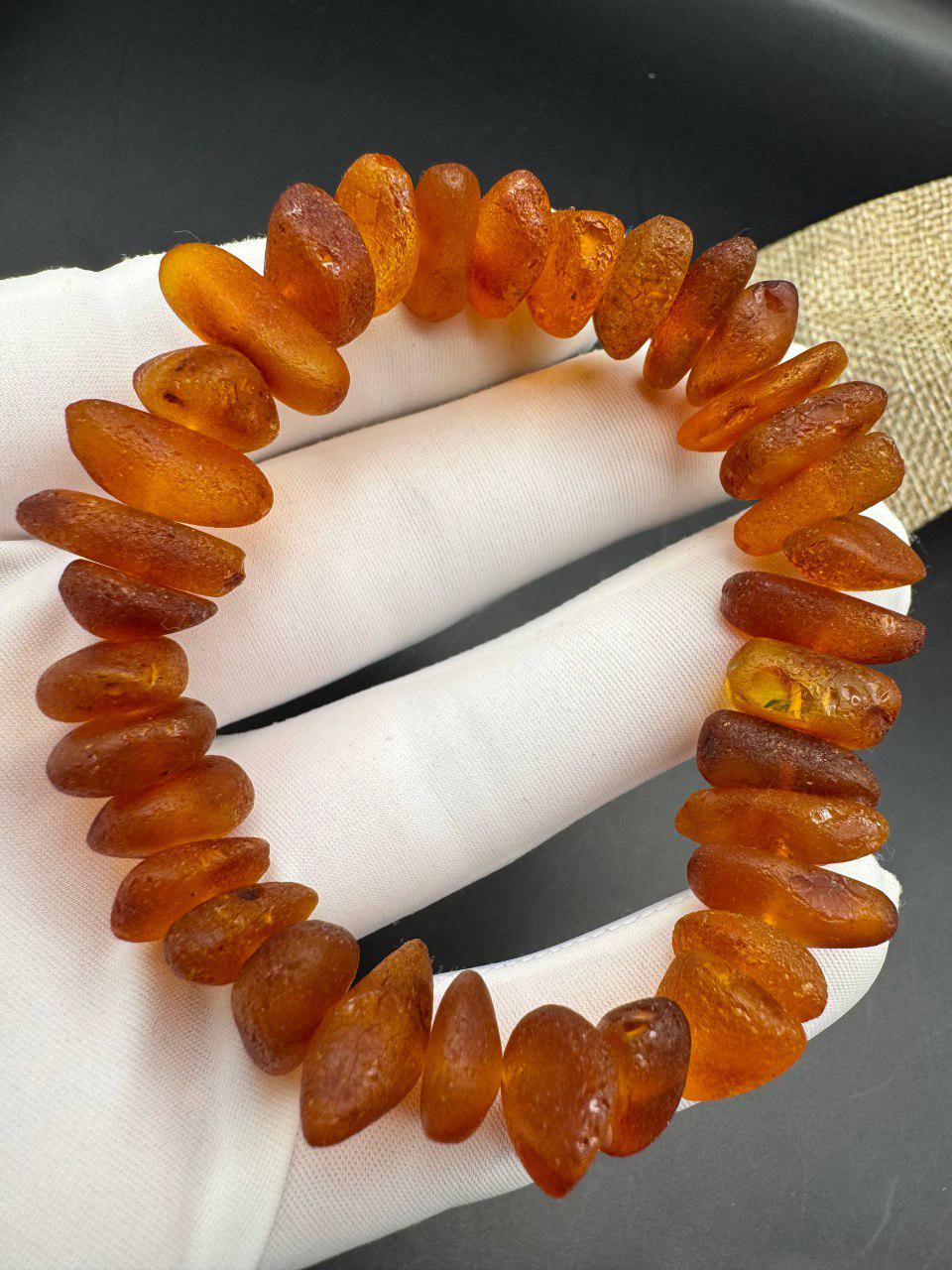 Raw Honey Cognac Baltic Amber Bracelet, Unpolished, 8.5 Inch