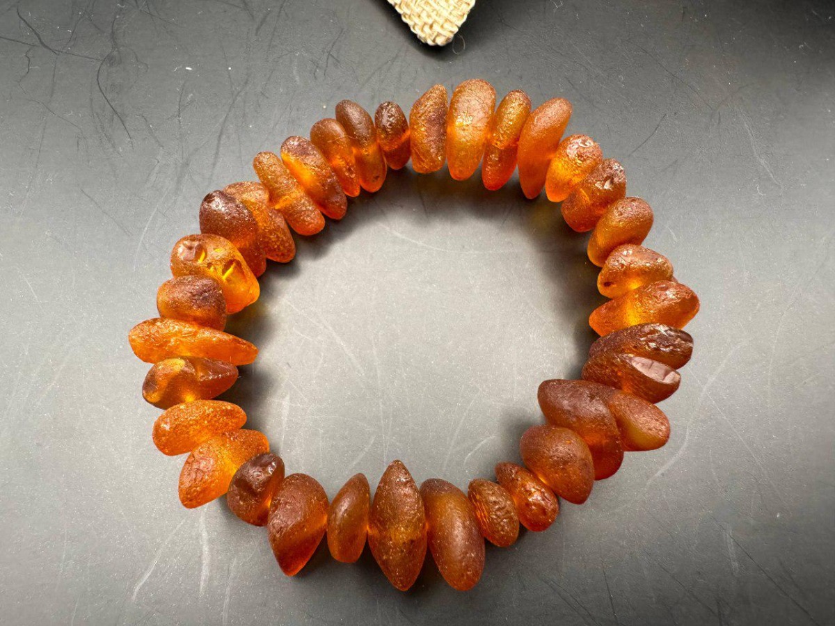 Raw Honey Cognac Baltic Amber Bracelet, Unpolished, 8.5 Inch