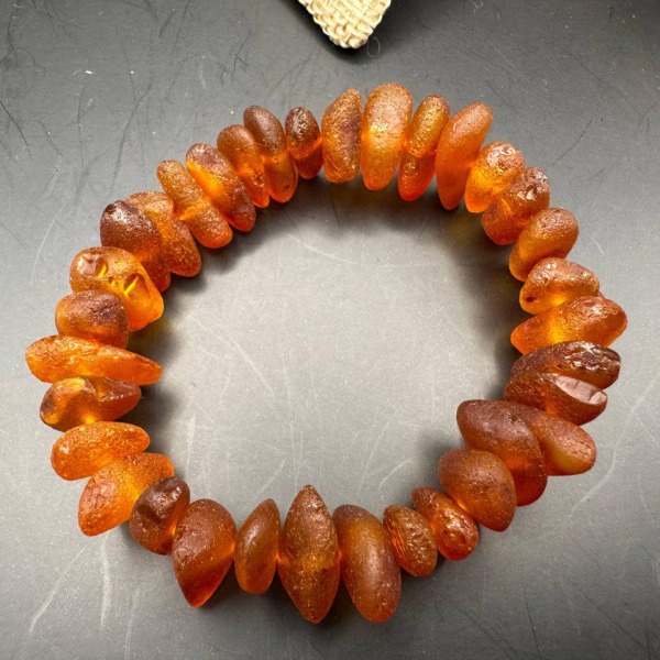 Raw Honey Cognac Baltic Amber Bracelet, Unpolished, 8.5 Inch
