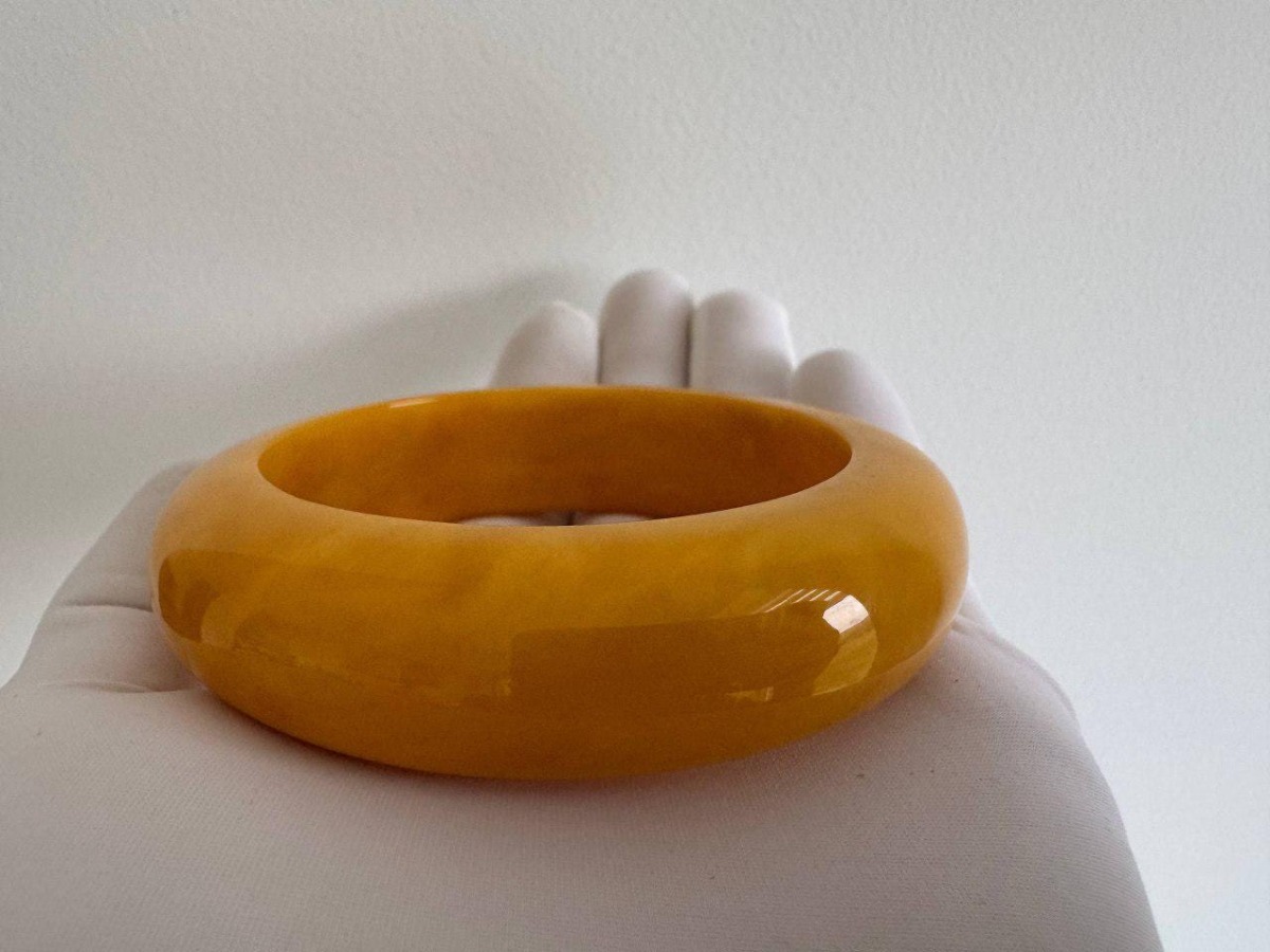 Vintage Baltic Amber Donut Pendant and Bangle Set