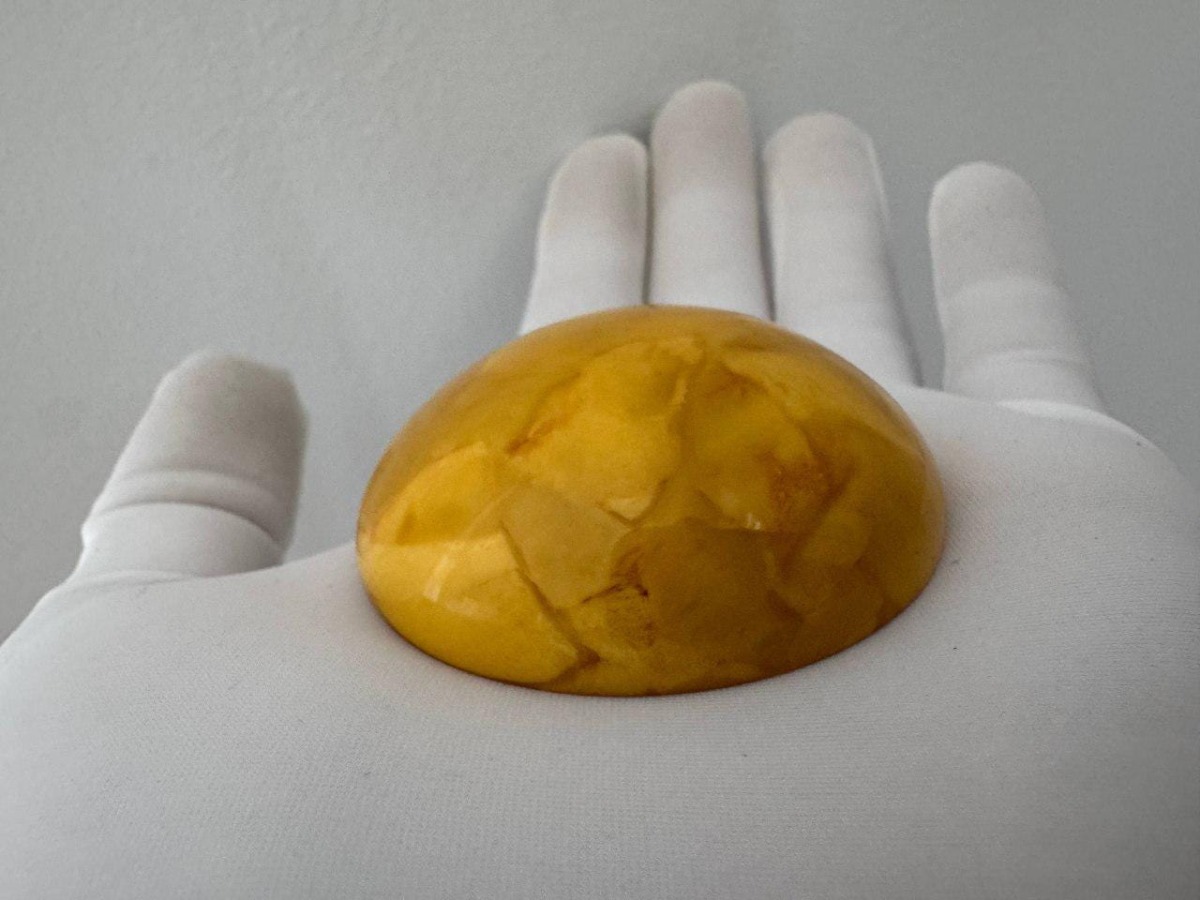 Vintage Carved Baltic Amber Bangle and Pendant Set