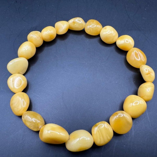 Honey Baltic Amber Bracelet, Milky Yellow Beads, 8g