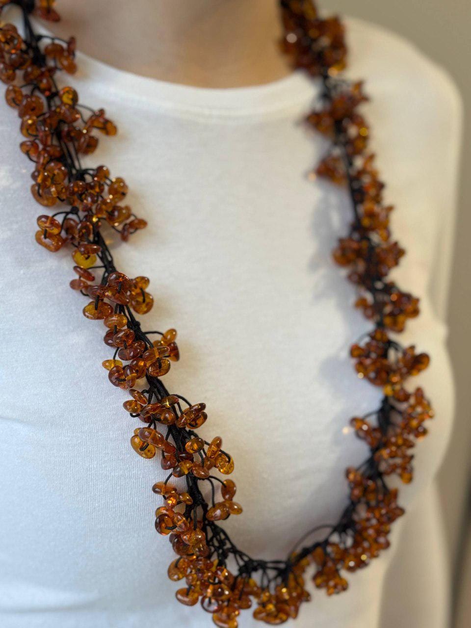 Cognac Baltic Amber Beaded Necklace, 75cm, 95g