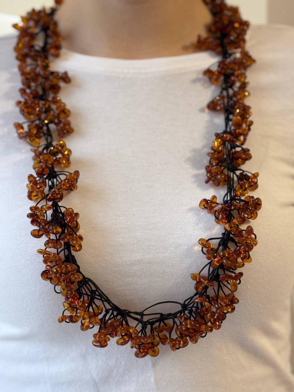 Cognac Baltic Amber Beaded Necklace, 75cm, 95g