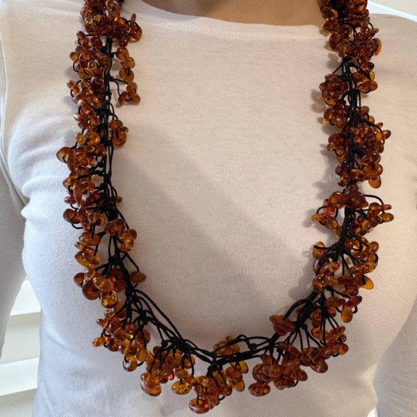 Cognac Baltic Amber Beaded Necklace, 75cm, 95g