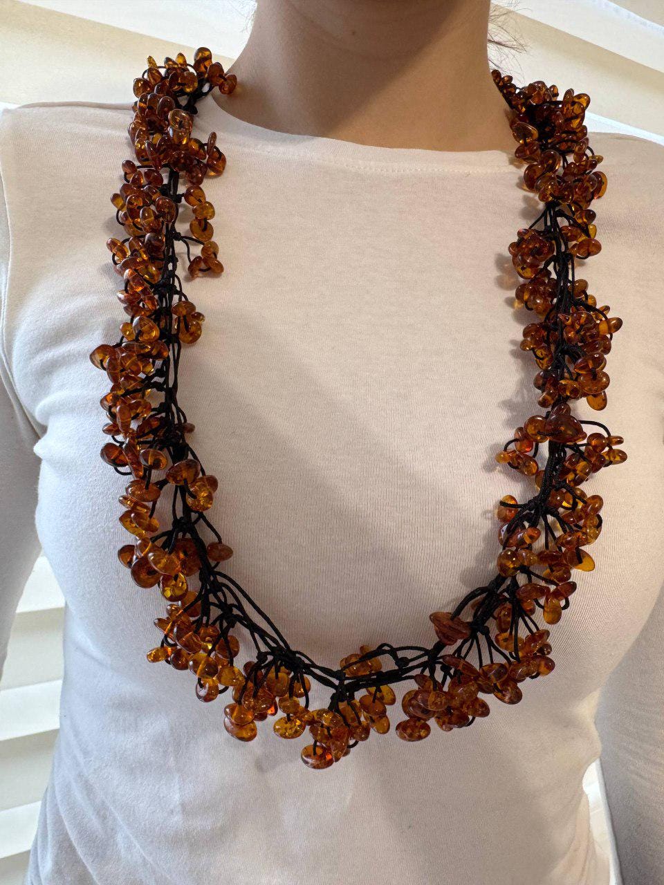 Cognac Baltic Amber Beaded Necklace, 75cm, 95g