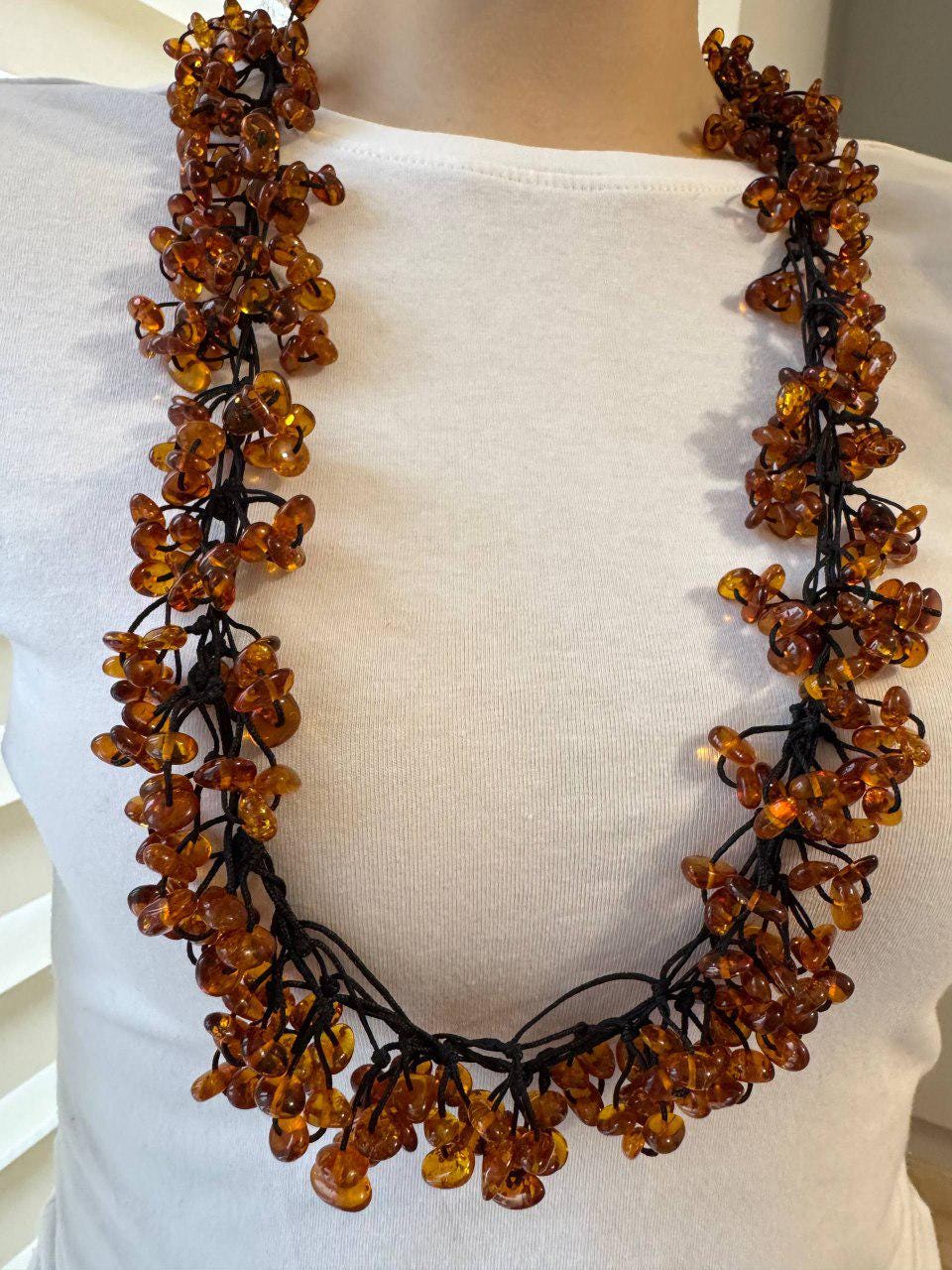 Cognac Baltic Amber Beaded Necklace, 75cm, 95g