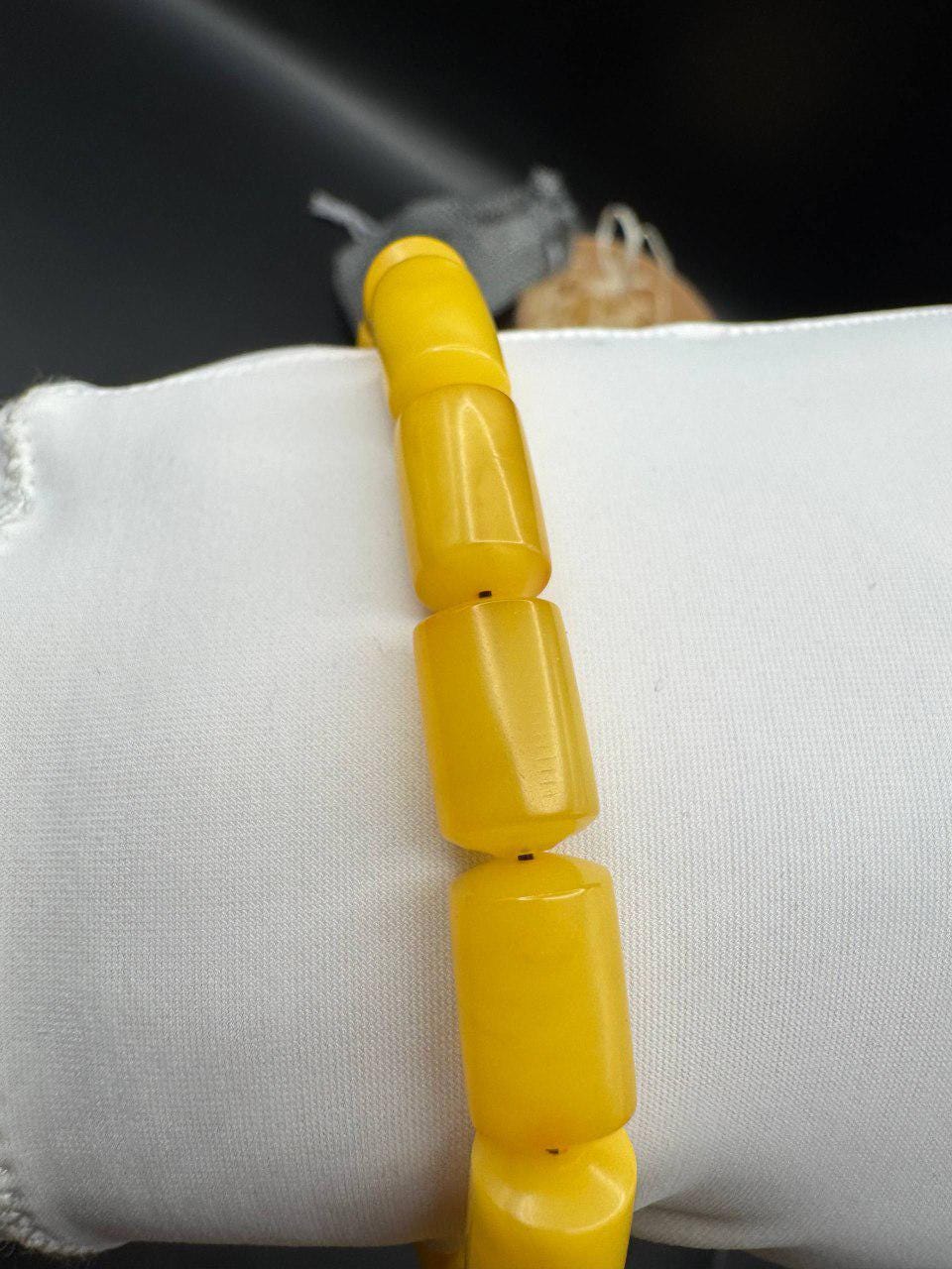 il_fullxfull.7469459672_oum3.jpg Vintage Butterscotch Baltic Amber Bracelet, Barrel Beads, 11g