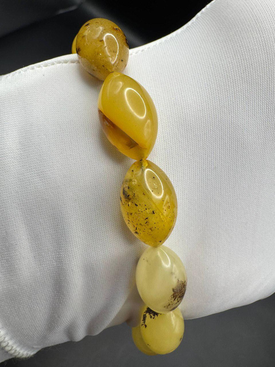 il_fullxfull.7477615819_krnm.jpg Milky Yellow Oval Bead Bracelet, Amber-Look Gemstone, 10.3g