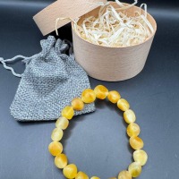 Raw Baltic Amber Bracelet, Unpolished Honey Yellow, 8.7g