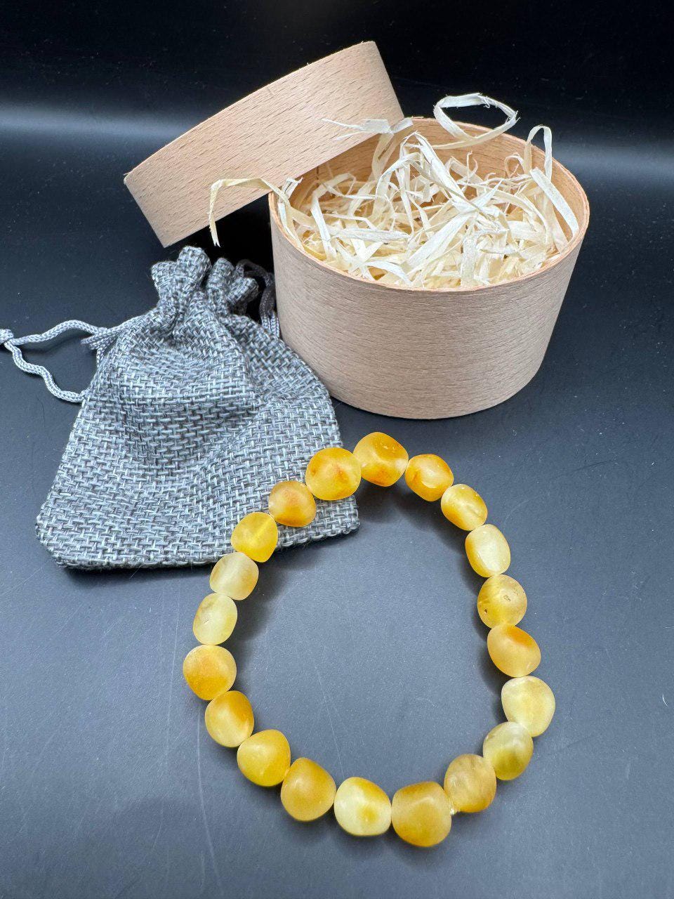 Raw Baltic Amber Bracelet, Unpolished Honey Yellow, 8.7g