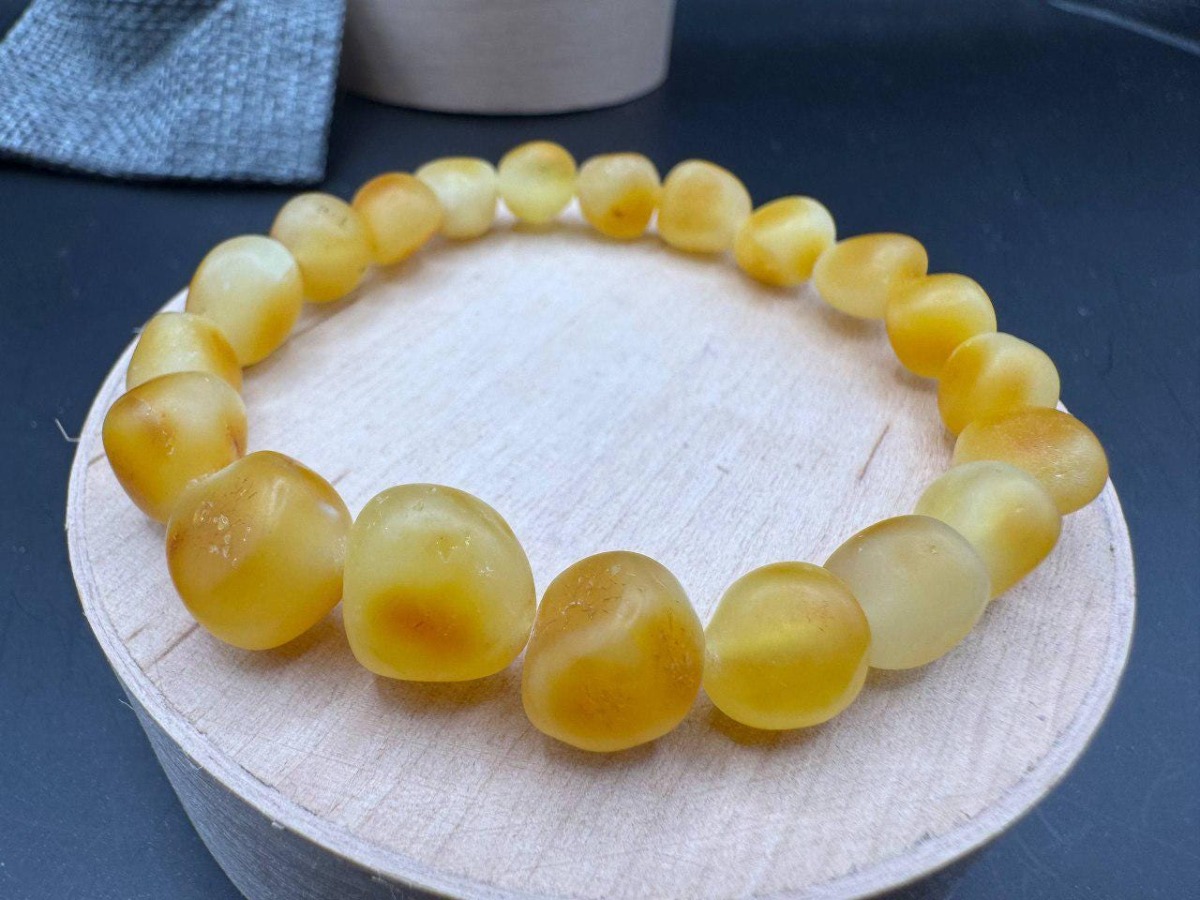 Raw Baltic Amber Bracelet, Unpolished Honey Yellow, 8.7g